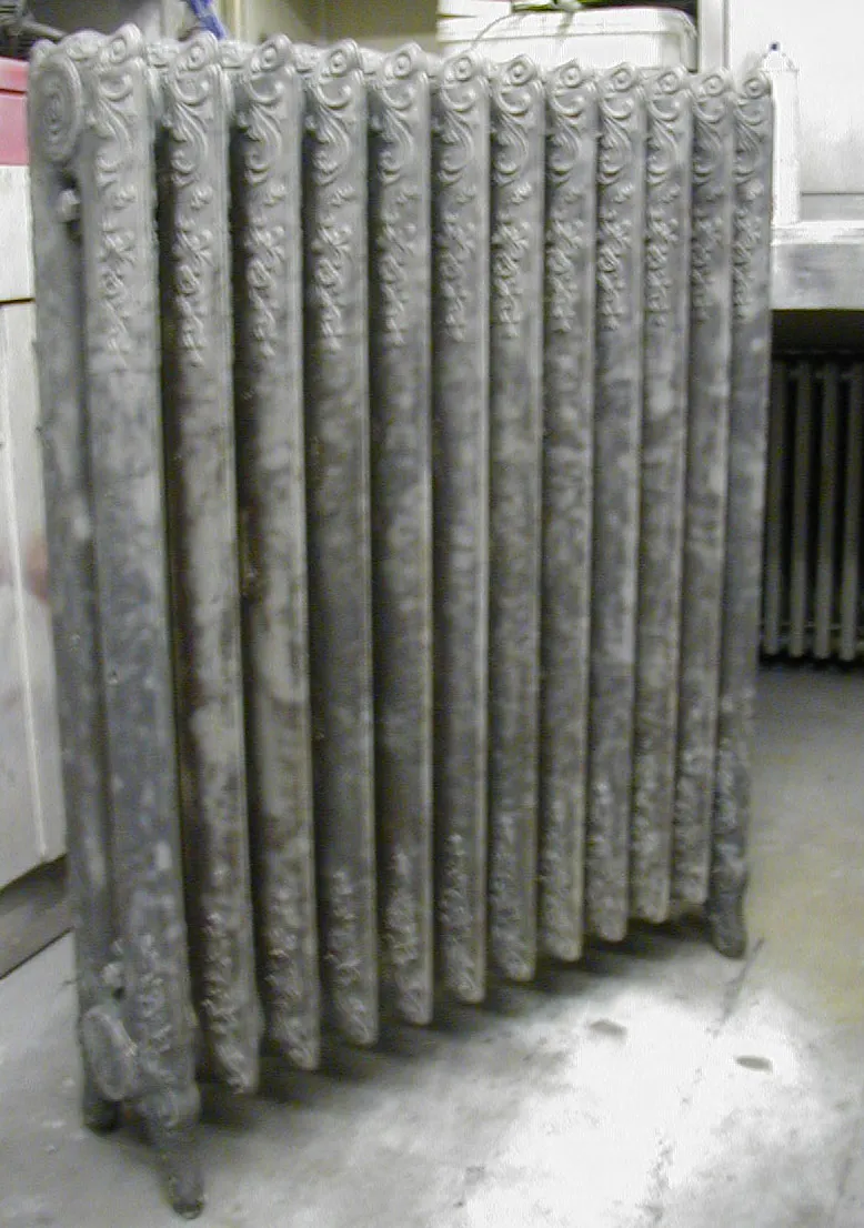 Ornate cast iron radiator completely sandblasted, ready for primer