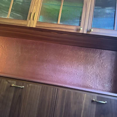 Polished hammered copper backsplash, Upper West Side NYC